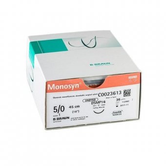 Fir sutură resorbabil monofilament 5/0, ac triunghiular 19 mm, 45 cm – cutie 36 bucăți