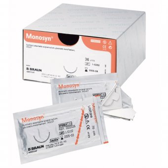 Fire de sutură resorbabile MONOSYN® 6/0 USP (0,7 EP), 45 cm, ac DS12, 3/8 cerc, 36 buc/cutie